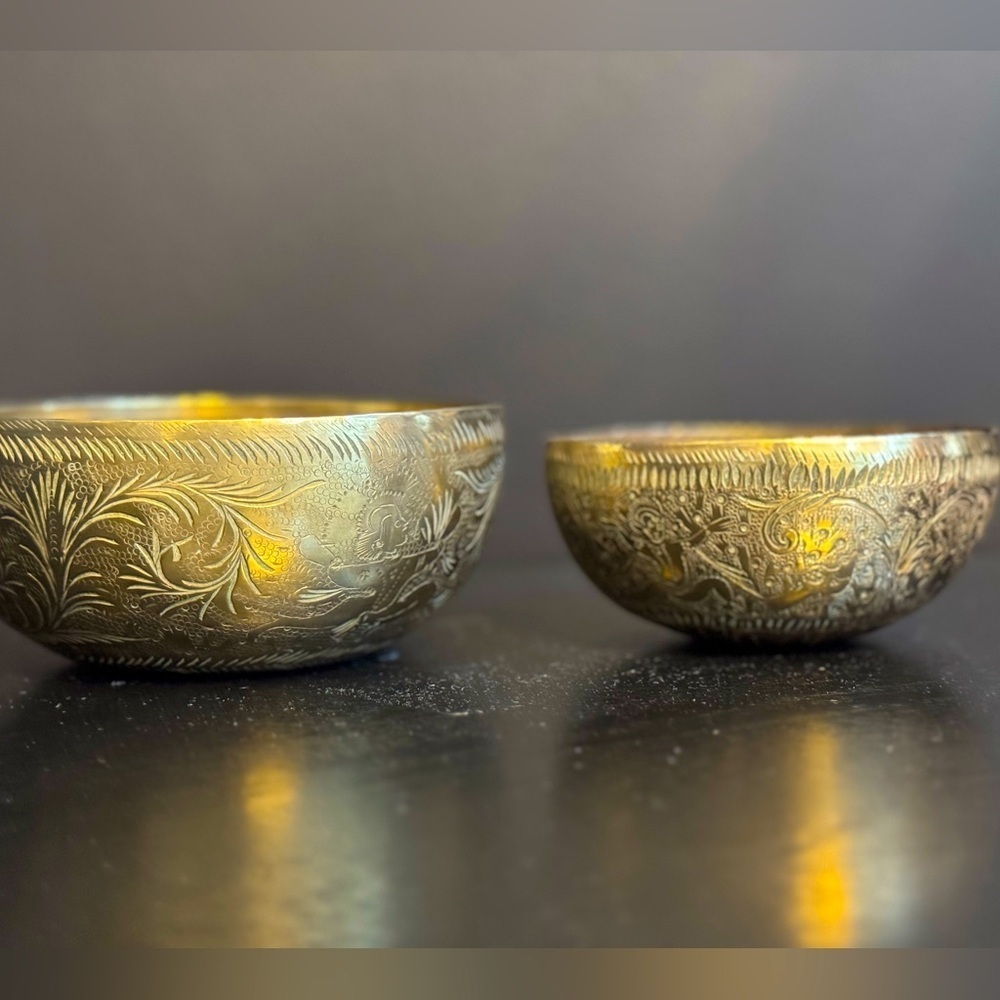 Vintage Brass Bowls Handcrafted Small Trinket Vessels Solid Metal Dish
